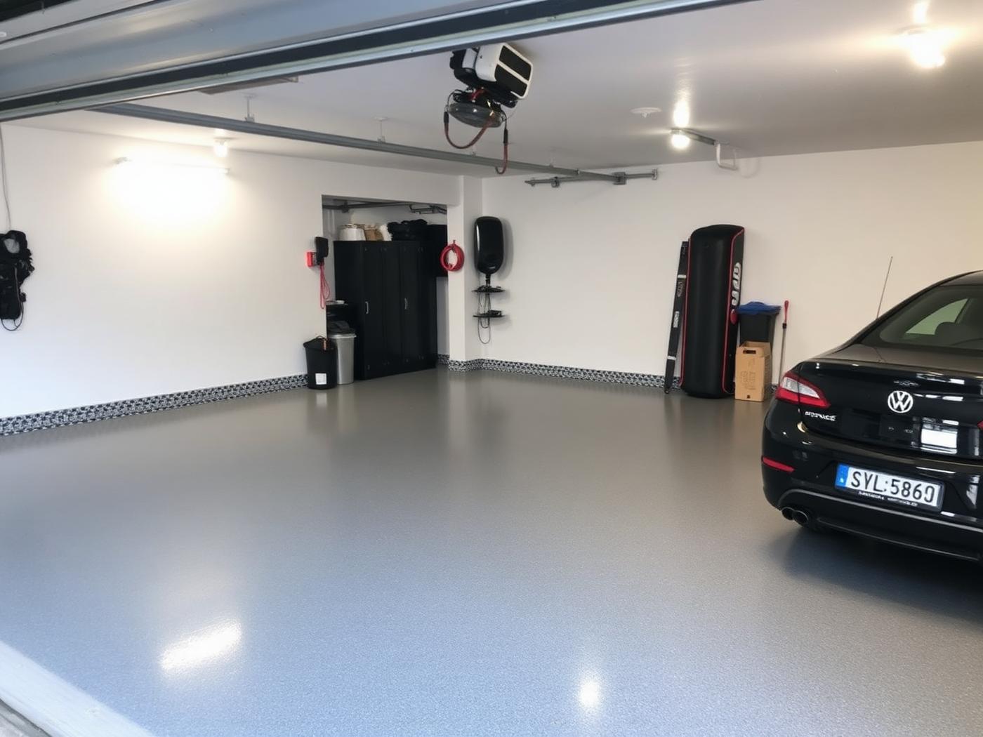 Garage double — époxy à flocons — après les travaux
