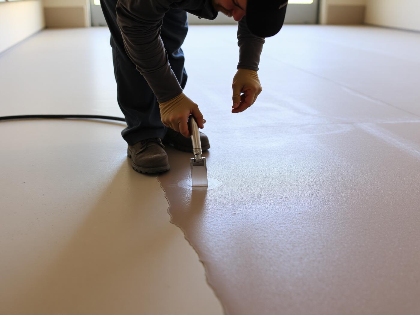 Application d'une résine époxy sur une dalle de béton préparée